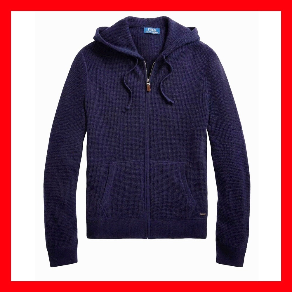 Polo Ralph Lauren 100% Cashmere Full Zip Hoodie Knit Sweater Blue Men's Size L